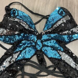 Sequin Butterfly Top in Blue and Black
